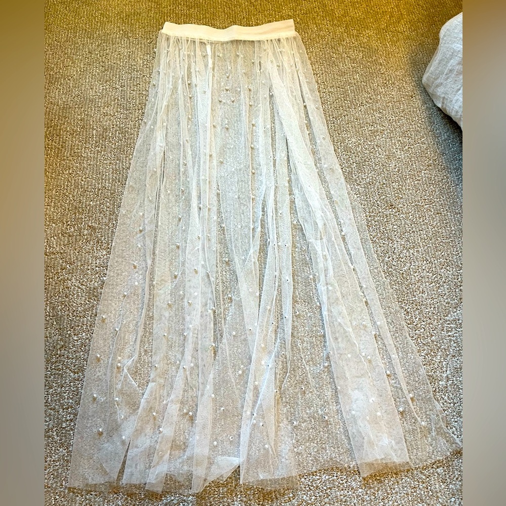 White sheer coverup skirt with Pearl details (great for bachelorette)